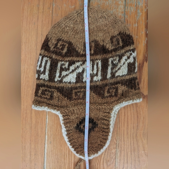 Vintage Patterned Knit Hat Brown White Ear Flaps - Picture 4 of 7